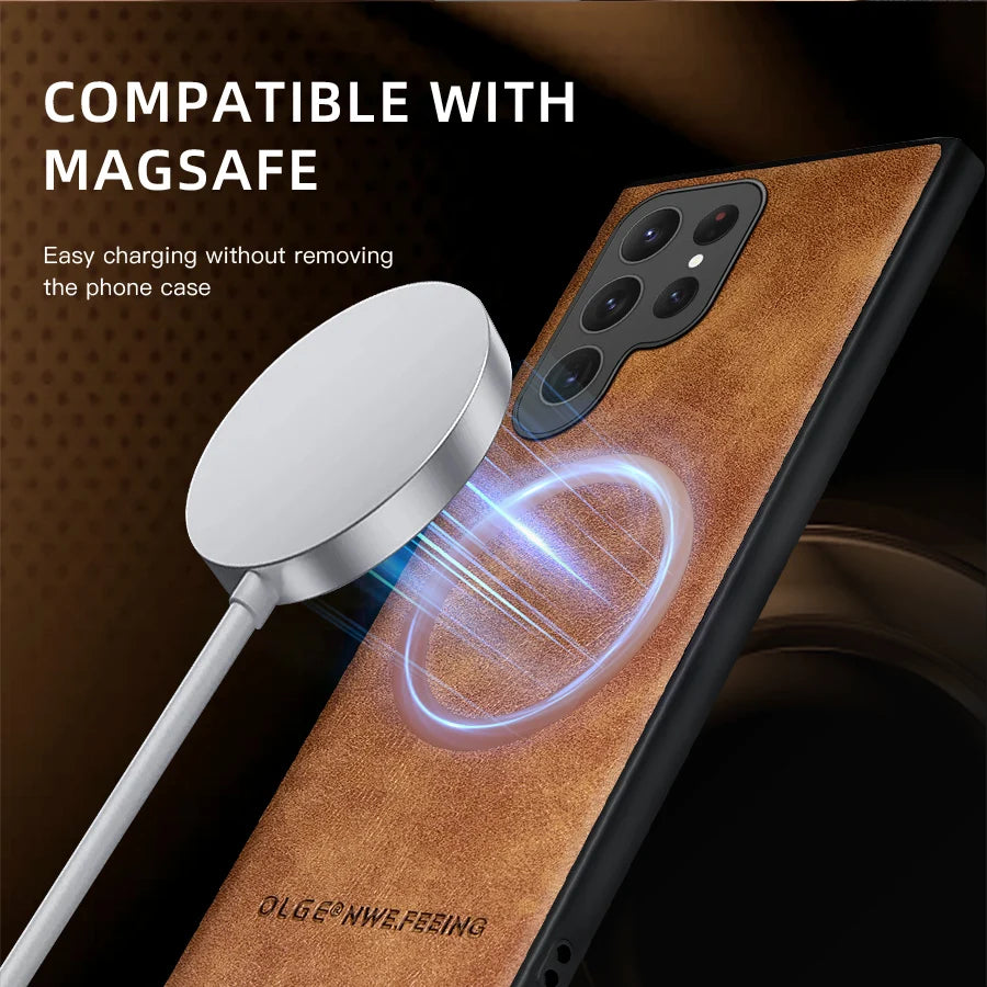 Luxury Leather & Silicone Full-Coverage Case for Samsung Galaxy S23-S24 Series | Shockproof & Waterproof