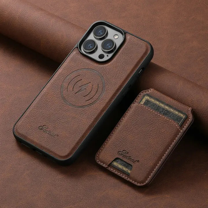 2-in-1 Detachable Magnetic Leather Wallet Case | Shockproof & Wireless Charging Compatible for iPhone