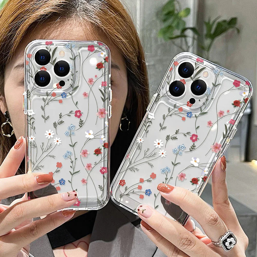 Vintage Floral Transparent Phone Case for iPhone 11–17 Series | Shockproof Soft TPU Clear Ins Flower Cover with Camera Protection