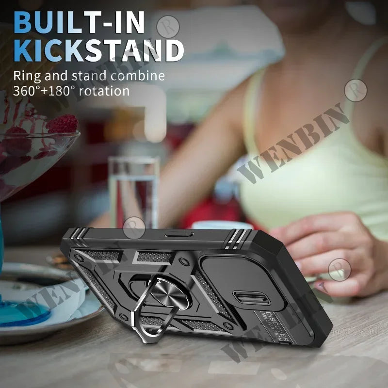 Full-Coverage iPhone Ring Case with Sliding Camera Cover & Kickstand | Anti-Scratch & Card Slot