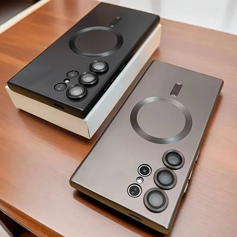 Luxury Magnetic Wireless Charging Matte Case for Samsung Galaxy S22-S25 Ultra | Shockproof Soft Half-Wrapped Cover