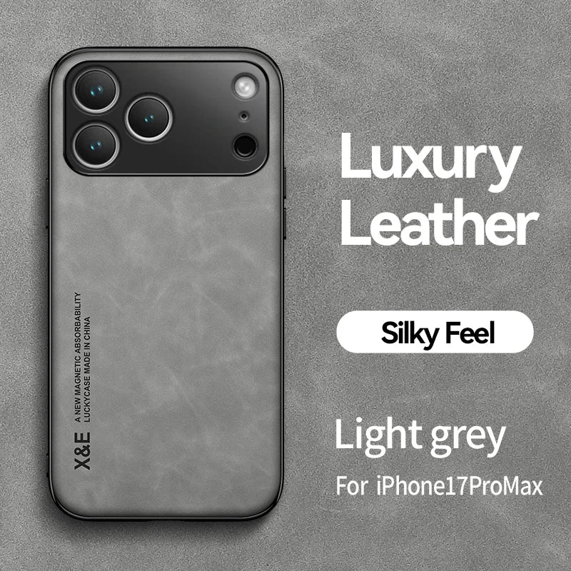 Luxury Sheepskin Leather Phone Case for iPhone 11–17 Series | Matte Half-Wrapped Magnetic Protection Cover