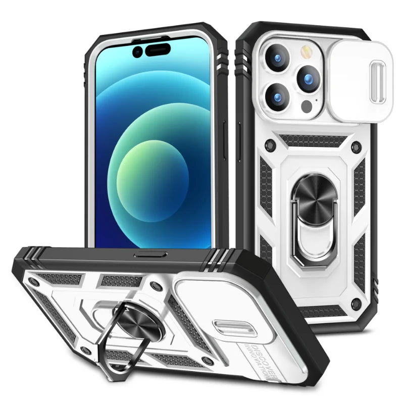 Full-Coverage iPhone Ring Case with Sliding Camera Cover & Kickstand | Anti-Scratch & Card Slot