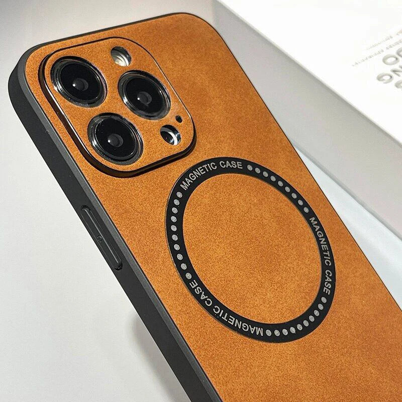 Luxury Sheepskin Magnetic Case for iPhone 11–17 Series | MagSafe Compatible Wireless Charger Cover