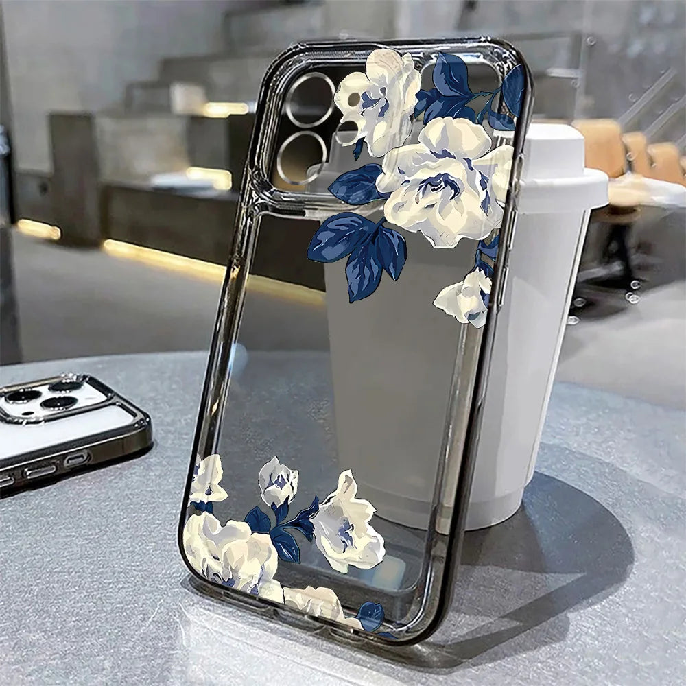 Vintage Floral Transparent Phone Case for iPhone 11–17 Series | Shockproof Soft TPU Clear Ins Flower Cover with Camera Protection