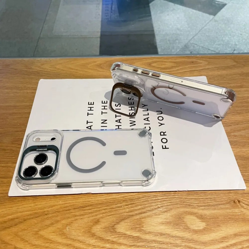 Transparent iPhone Case with Metal Ring Stand | MagSafe Wireless Charging Compatible