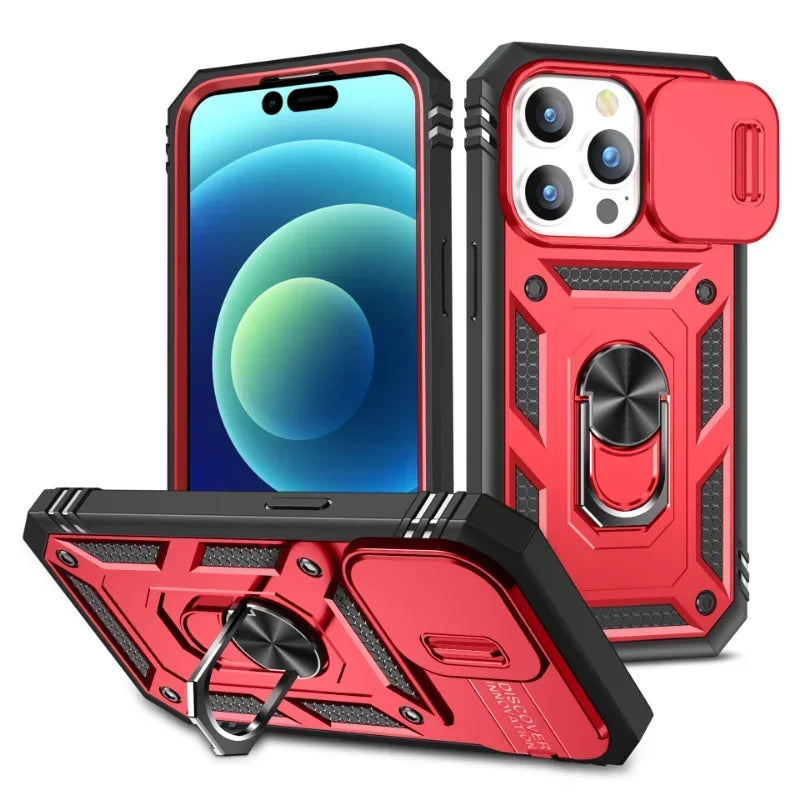 Full-Coverage iPhone Ring Case with Sliding Camera Cover & Kickstand | Anti-Scratch & Card Slot