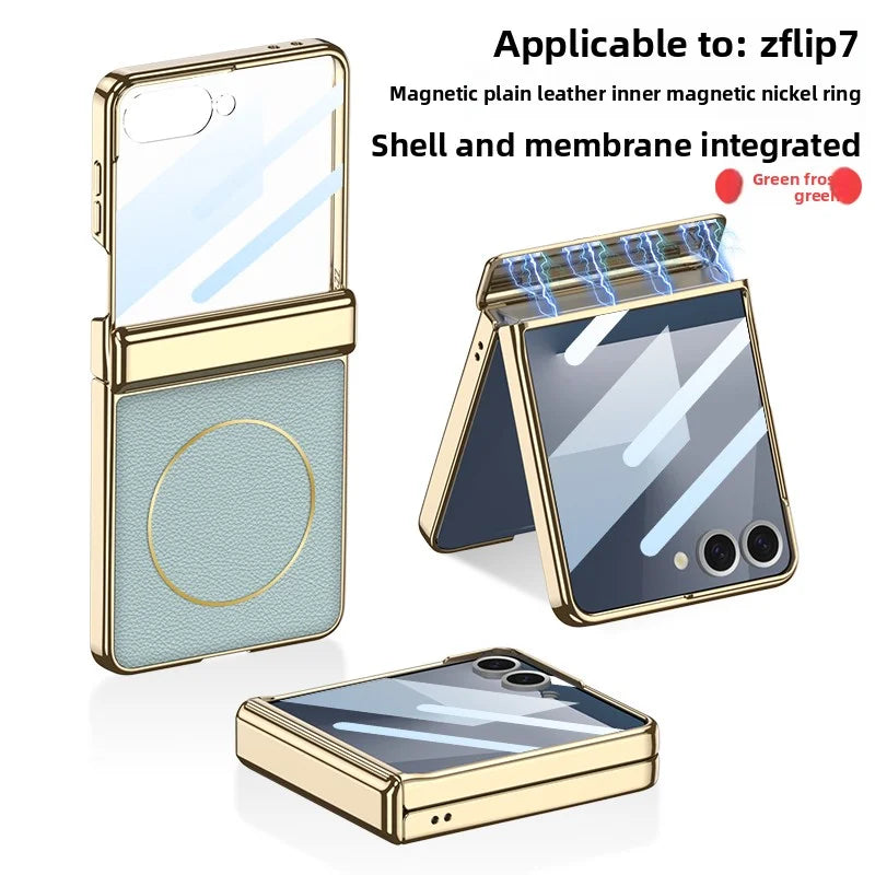 Samsung Galaxy Z Flip 7 Case | Luxury PU Leather Magnetic Full-Coverage Protective Back Cover