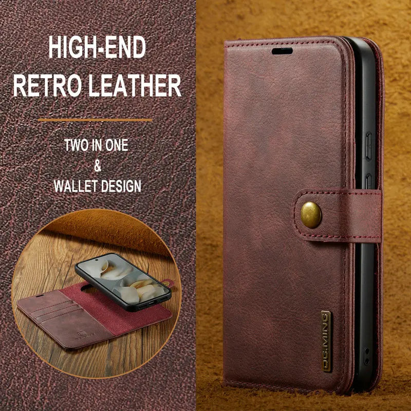 Retro Luxury Magnetic Flip Wallet iPhone Case | Card Slot, Kickstand & Shockproof