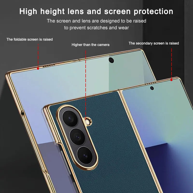 Samsung Galaxy Z Fold 7 Case | Luxury PU Leather Full-Coverage Protective Back Cover with Plated Finish
