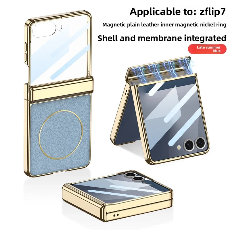 Samsung Galaxy Z Flip 7 Case | Luxury PU Leather Magnetic Full-Coverage Protective Back Cover