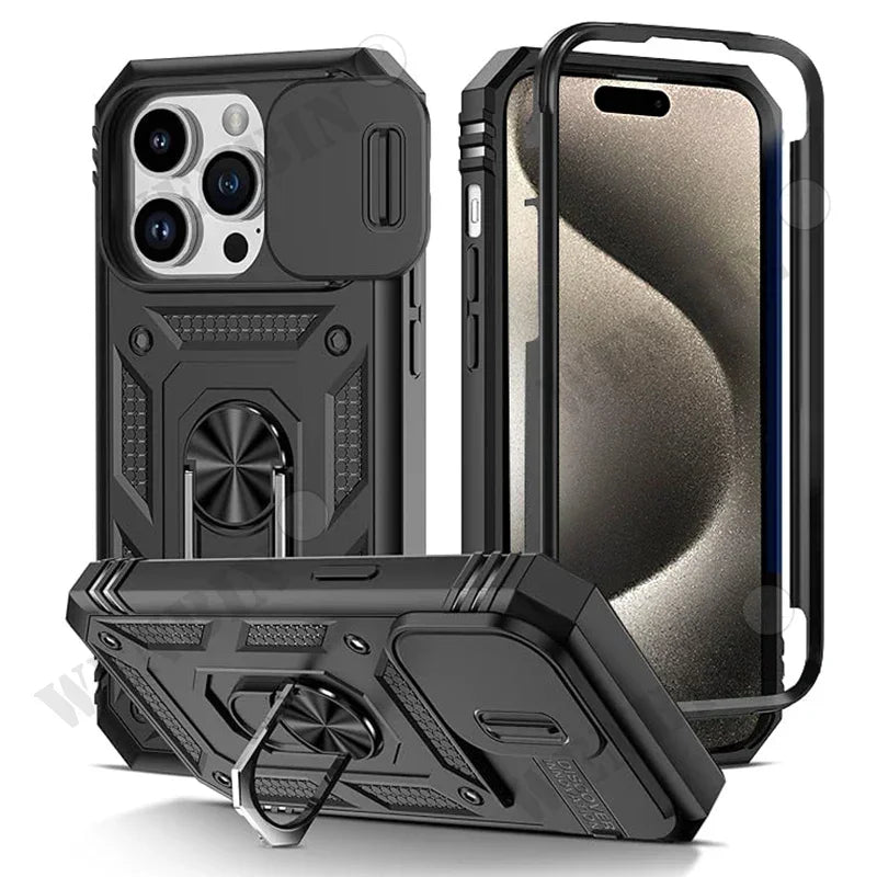 Full-Coverage iPhone Case with Ring & Kickstand | Anti-Fingerprint & Dustproof Protection