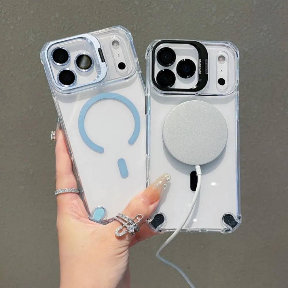 Transparent iPhone Case with Metal Ring Stand | MagSafe Wireless Charging Compatible