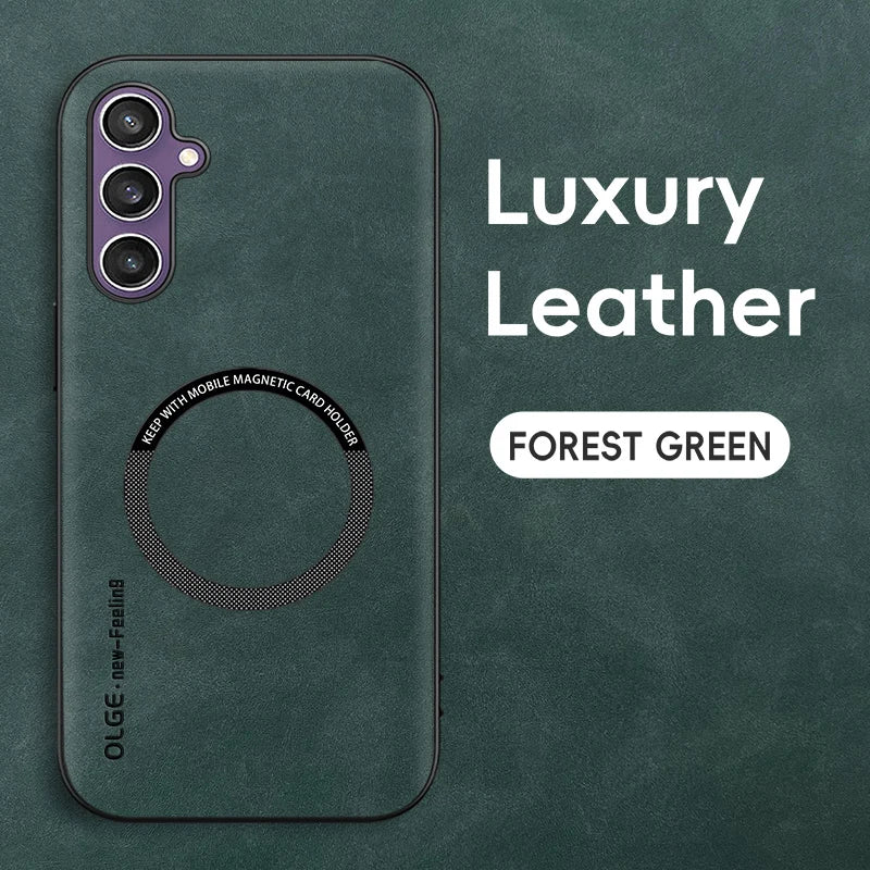 Luxury Magnetic Leather Magsafe Case for Samsung S23-S25 Series | Shockproof & Wireless Charging Compatible