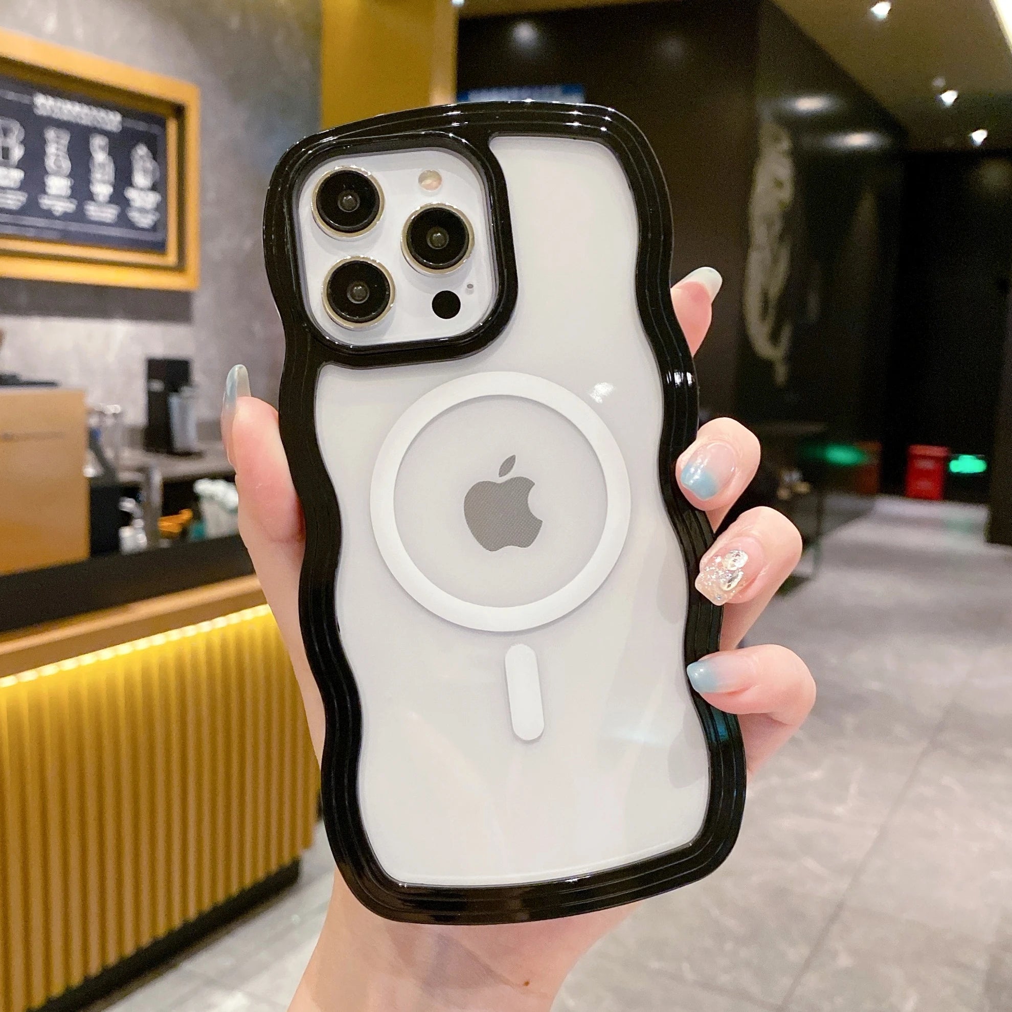 Cute Transparent Magnetic Case for iPhone 11–17 Series | MagSafe Compatible Wave Frame Protection Cover