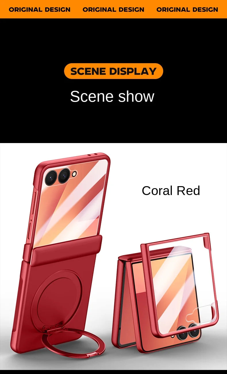 Luxury Full-Coverage Hard Case with Magnetic Ring Stand for Samsung Galaxy Z Flip 7 | Magsafe Compatible