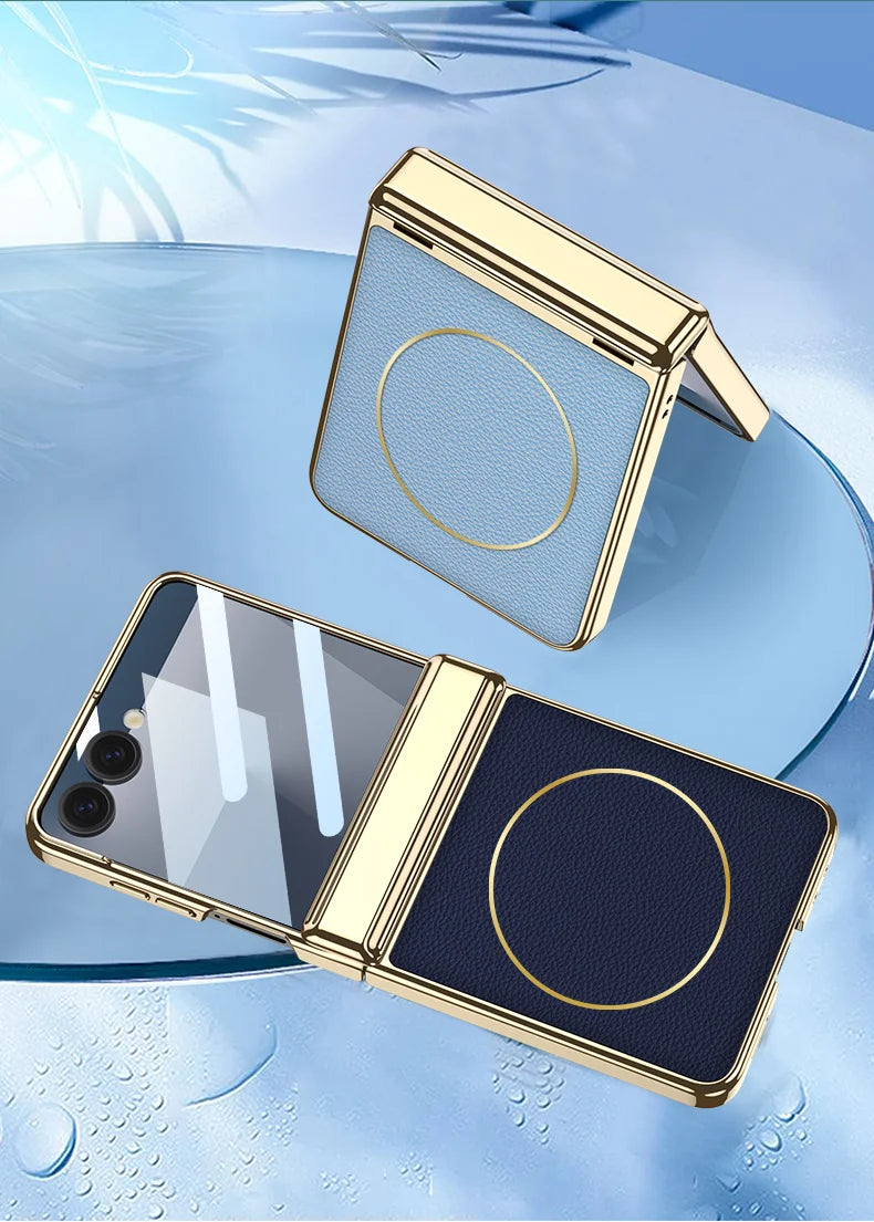 Samsung Galaxy Z Flip 7 Case | Luxury PU Leather Magnetic Full-Coverage Protective Back Cover