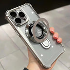 Luxury Plating Transparent Magnetic Case for iPhone 11–17 Series | MagSafe Compatible Ring Holder Cover