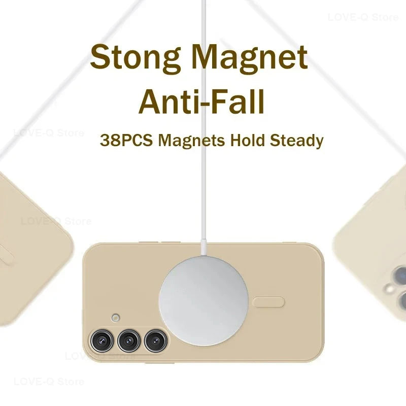 Magnetic Liquid Silicone Half-Wrapped Case for Samsung Galaxy S23-S25 | Wireless Charging Soft TPU Cover