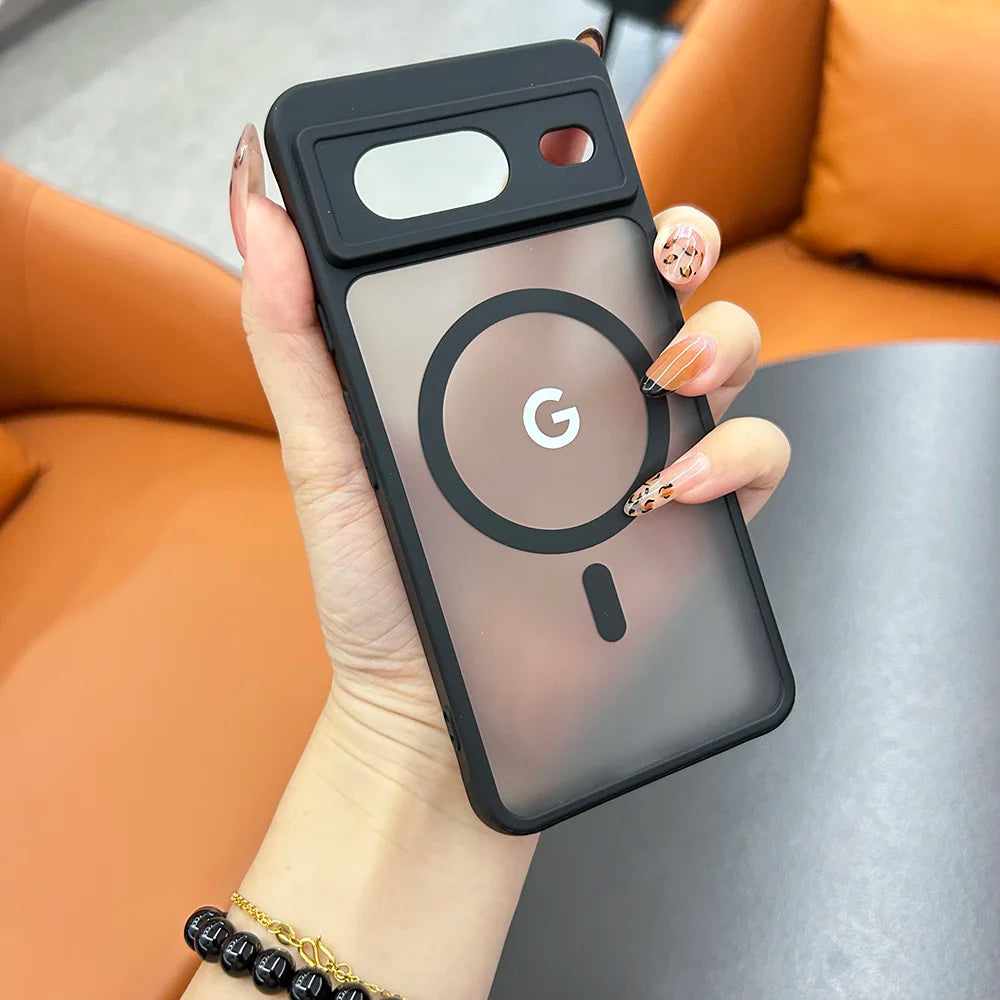 Google Pixel 6 / 6A / 6 Pro / 7 / 7A / 7 Pro / 8 / 8A / 8 Pro / 9 / 9A / 9 Pro / 9 Pro XL / 10 / 10 Pro / 10 Pro XL Case | Transparent TPU + PC Magnetic Wireless Charging Anti-Fall Half-Wrapped Cover