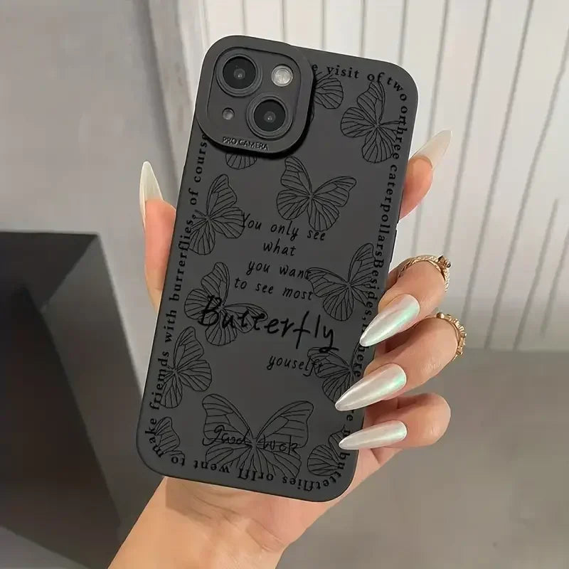 Butterfly Printed Full-Coverage Soft Silicone iPhone Case | Shockproof, Anti-Scratch & Non-Slip