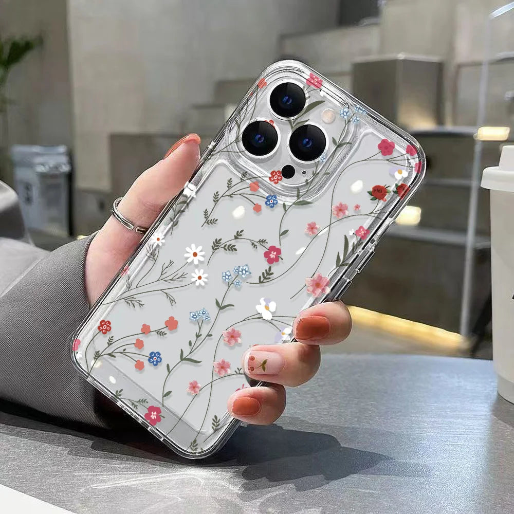 Vintage Floral Transparent Phone Case for iPhone 11–17 Series | Shockproof Soft TPU Clear Ins Flower Cover with Camera Protection