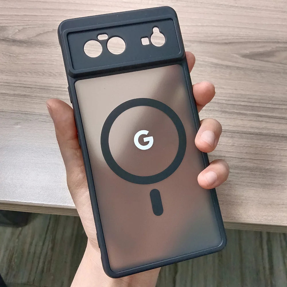 Google Pixel 6 / 6A / 6 Pro / 7 / 7A / 7 Pro / 8 / 8A / 8 Pro / 9 / 9A / 9 Pro / 9 Pro XL / 10 / 10 Pro / 10 Pro XL Case | Transparent TPU + PC Magnetic Wireless Charging Anti-Fall Half-Wrapped Cover