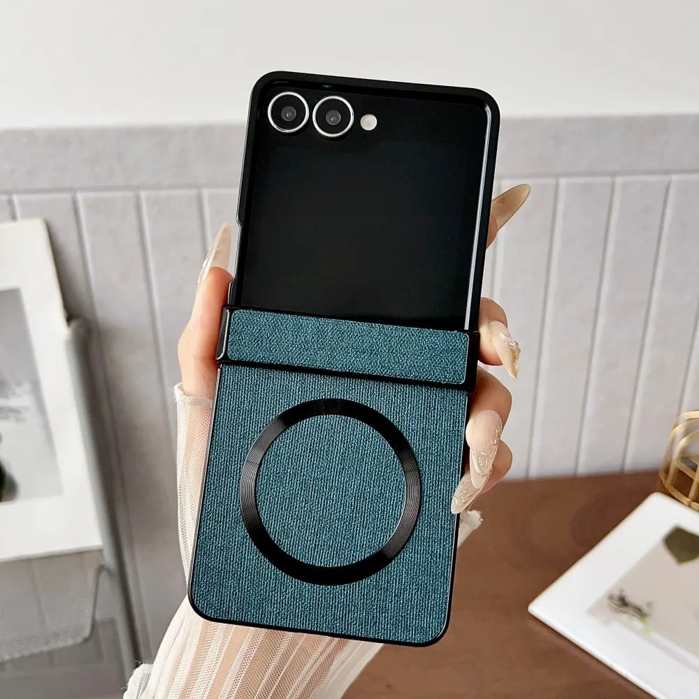 Samsung Galaxy Z Flip 7 Case | Luxury PU Cloth Magnetic Full-Coverage Protective Back Cover