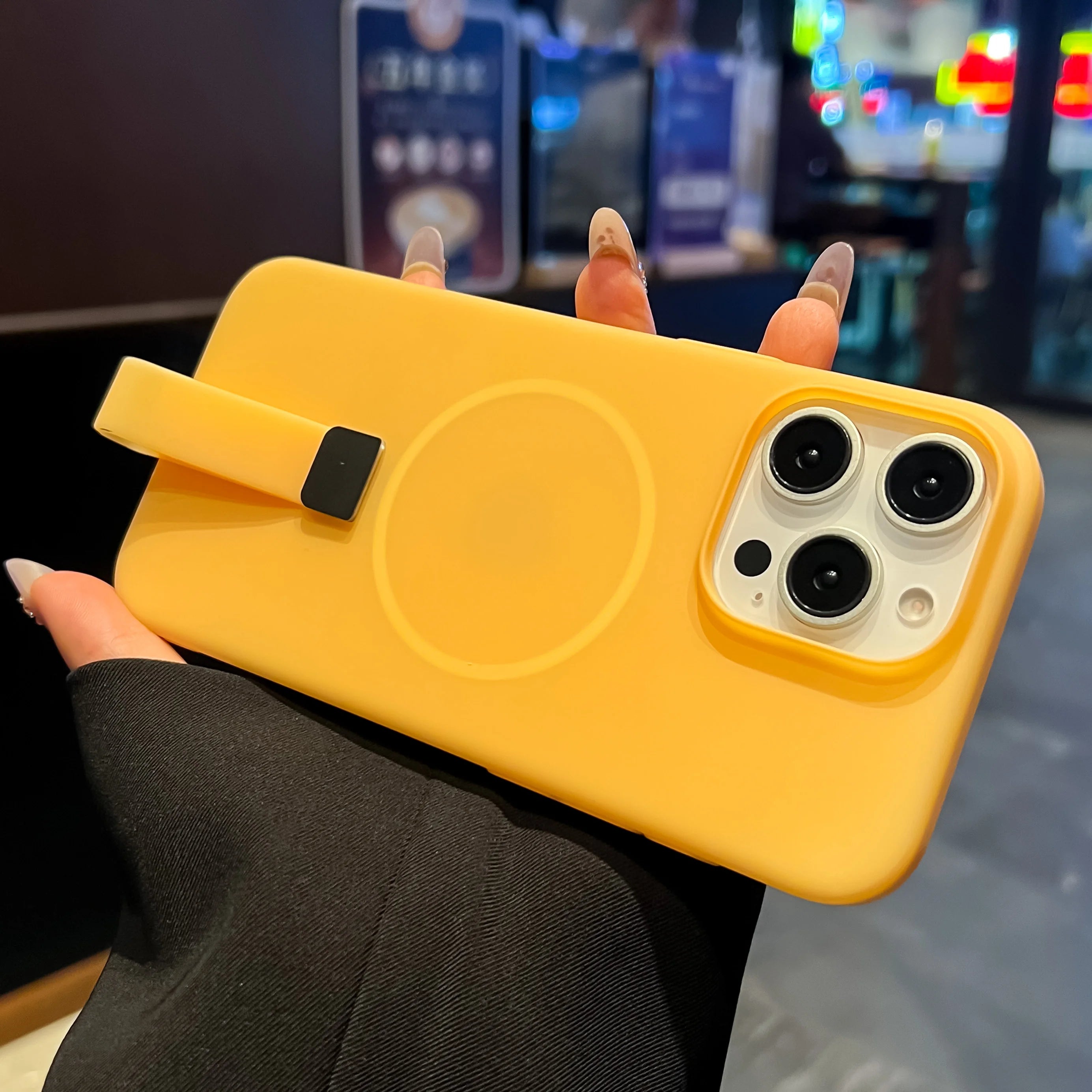 Luxury Candy Wrist Strap Case for iPhone 12–17 Series | MagSafe Compatible Hard PC Protector Cover