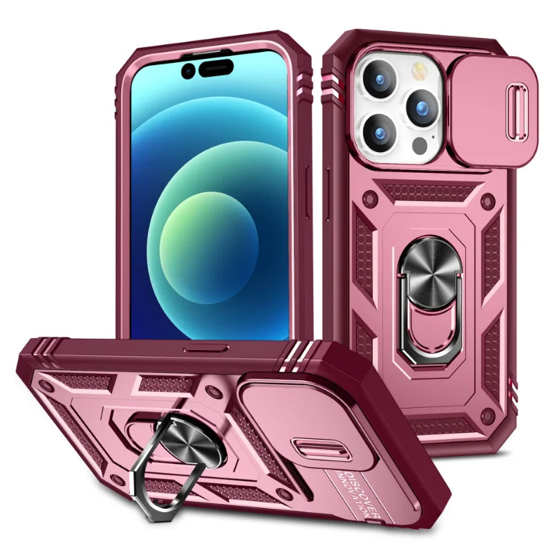 Full-Coverage iPhone Ring Case with Sliding Camera Cover & Kickstand | Anti-Scratch & Card Slot