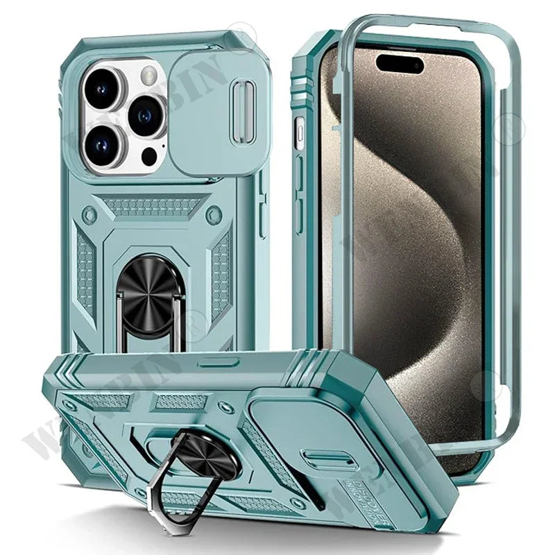 Full-Coverage iPhone Case with Ring & Kickstand | Anti-Fingerprint & Dustproof Protection