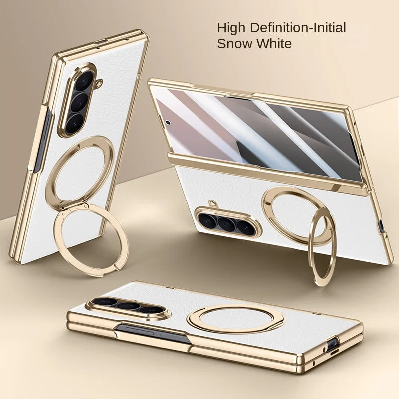 Luxury PU Leather Case for Samsung Galaxy Z Fold 7 | Ring Stand & Magnetic Wireless Charging