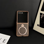 Samsung Galaxy Z Flip 7 Case | Hard Carbon Fiber Magnetic Ring Stand Full-Coverage Protective Case