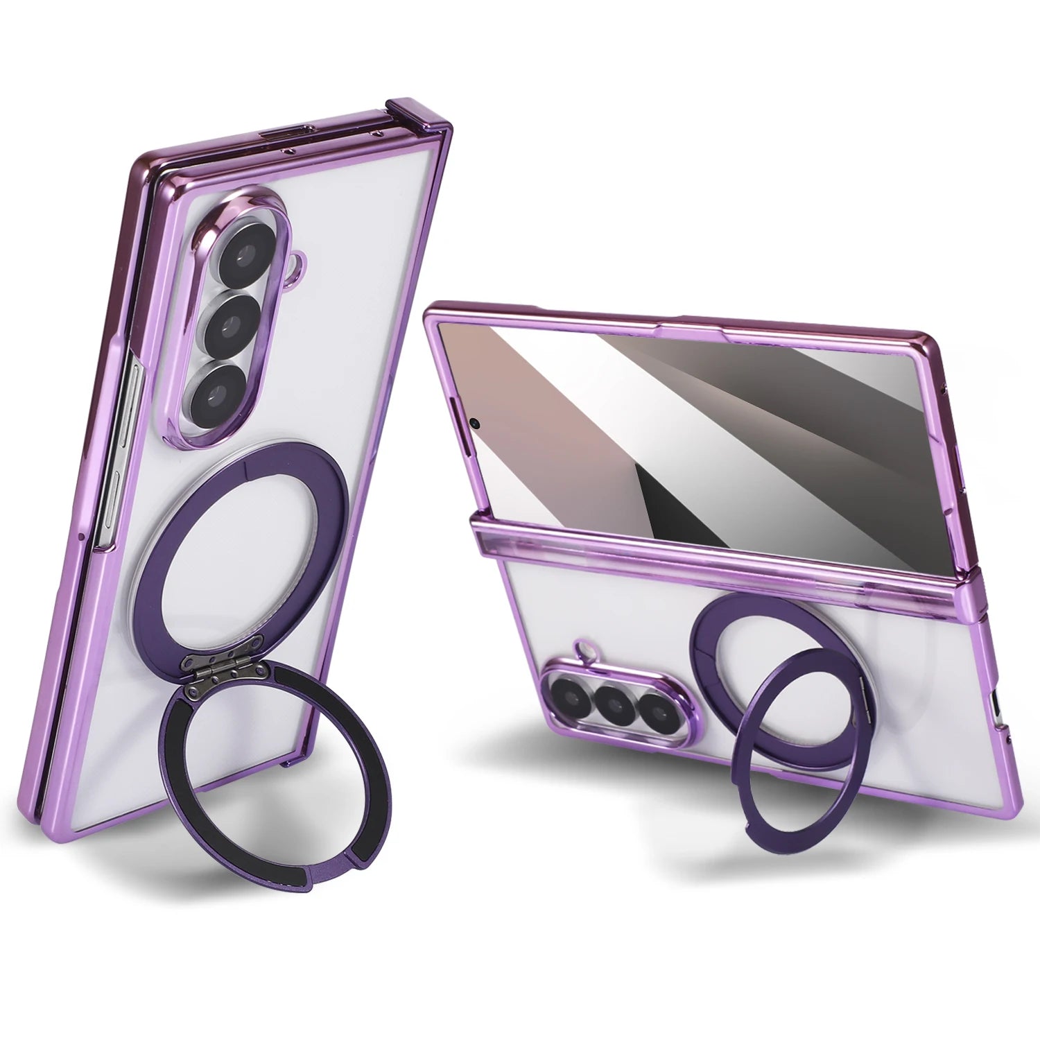 Magnetic Full-Coverage Case with Ring Stand for Samsung Galaxy Z Fold 7 | Hard Transparent Protective Cover
