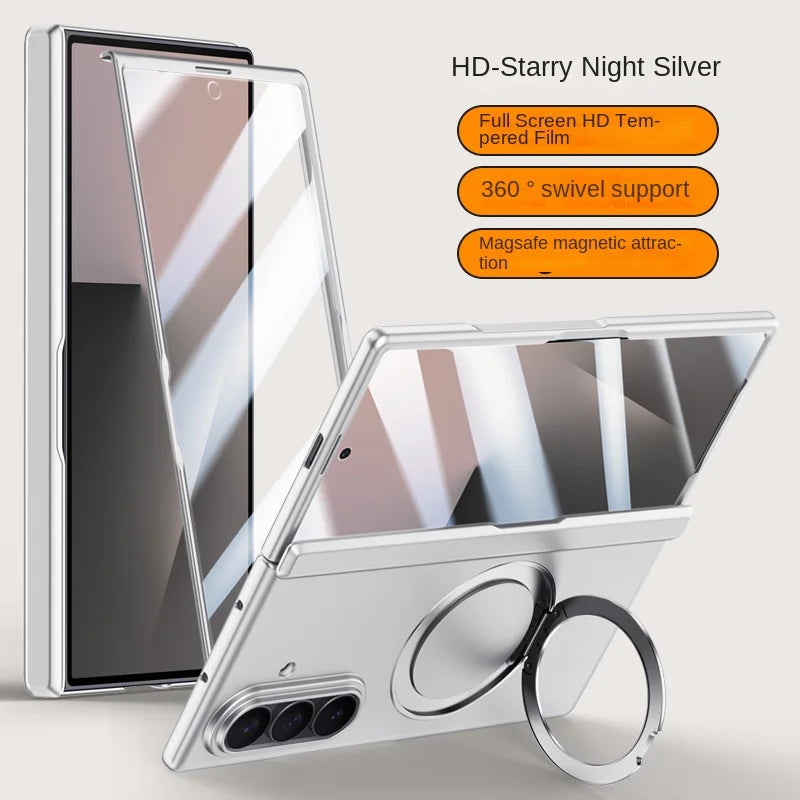 Luxury PU Leather Full-Coverage Case for Samsung Galaxy Z Fold 7 | Magnetic Ring Stand & Magsafe Compatible