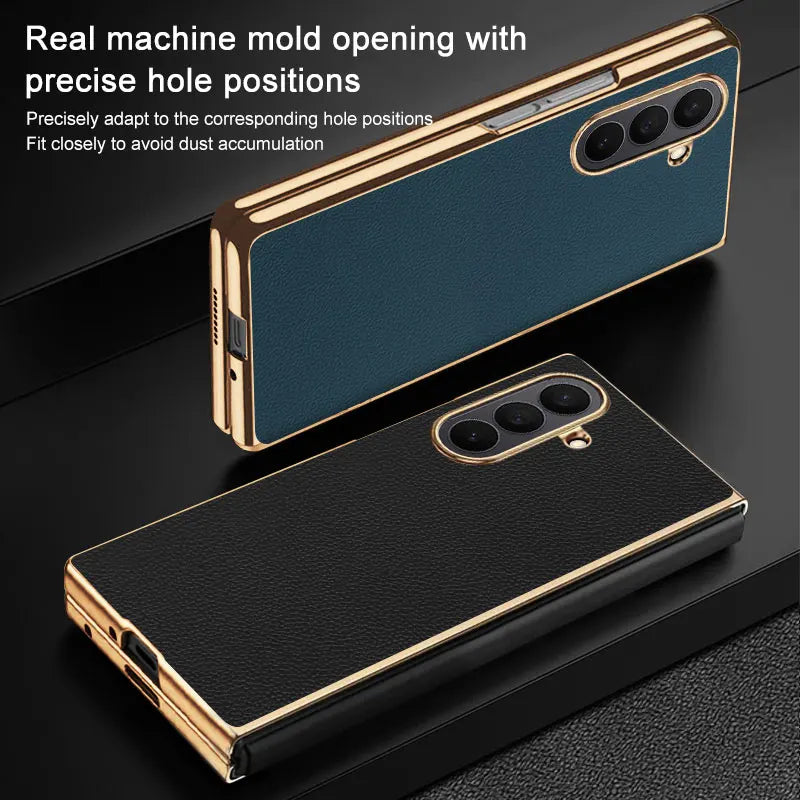 Samsung Galaxy Z Fold 7 Case | Luxury PU Leather Full-Coverage Protective Back Cover with Plated Finish