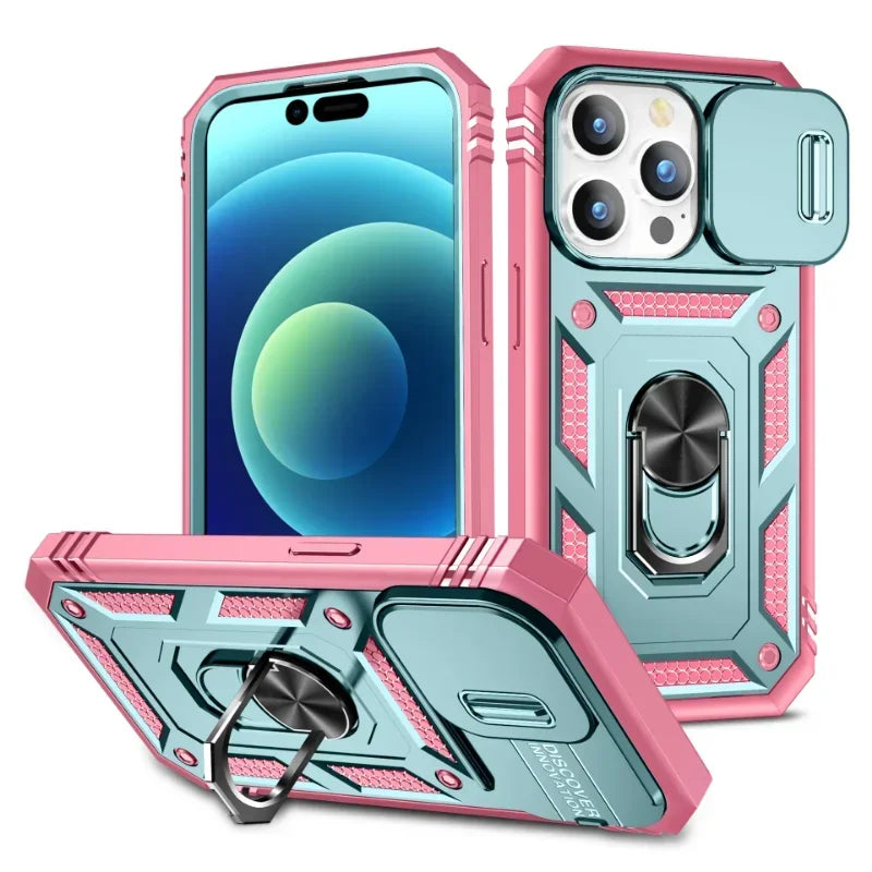 Full-Coverage iPhone Ring Case with Sliding Camera Cover & Kickstand | Anti-Scratch & Card Slot