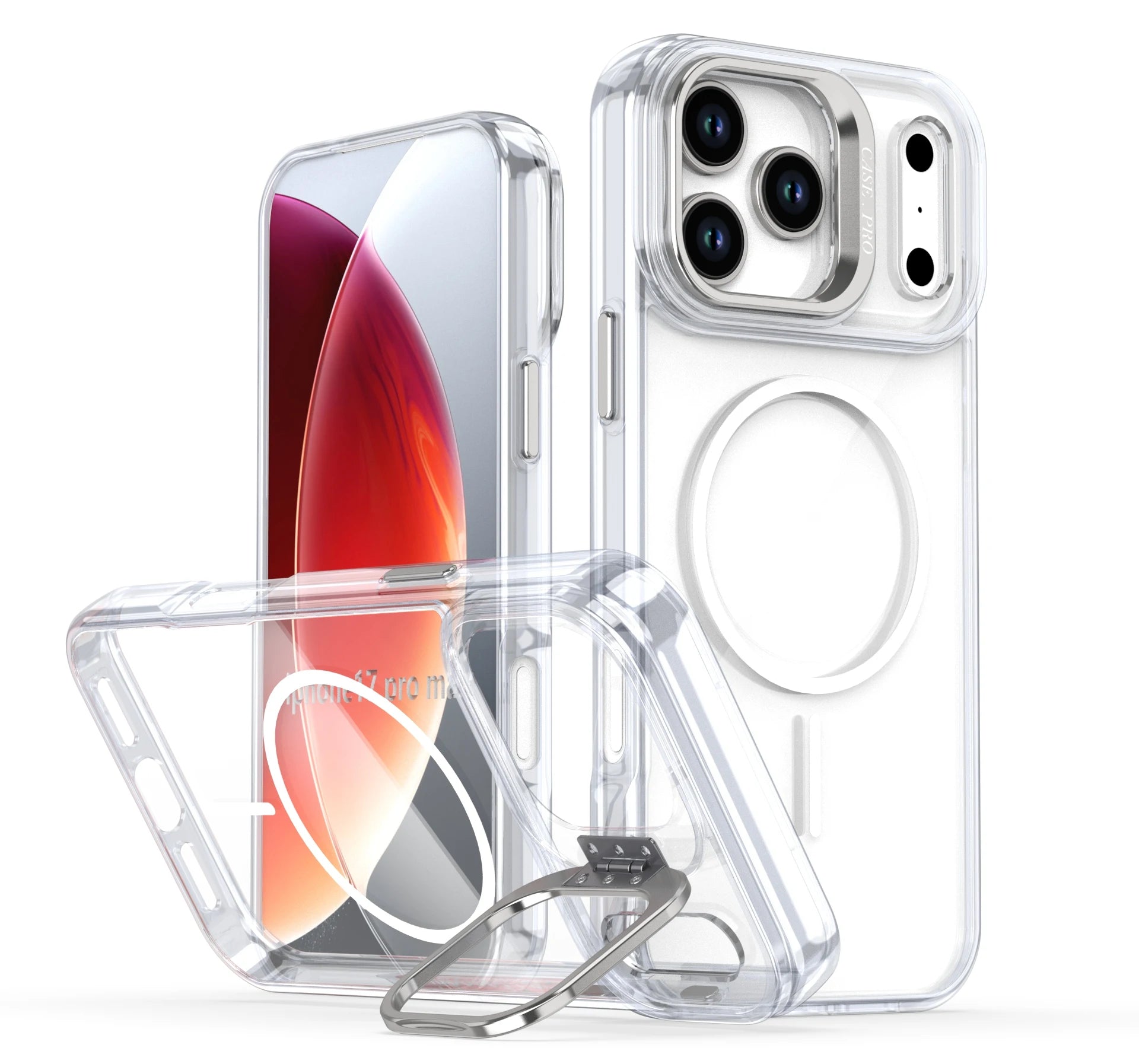 Transparent iPhone Case with Camera Protector & Metal Holder | MagSafe Compatible