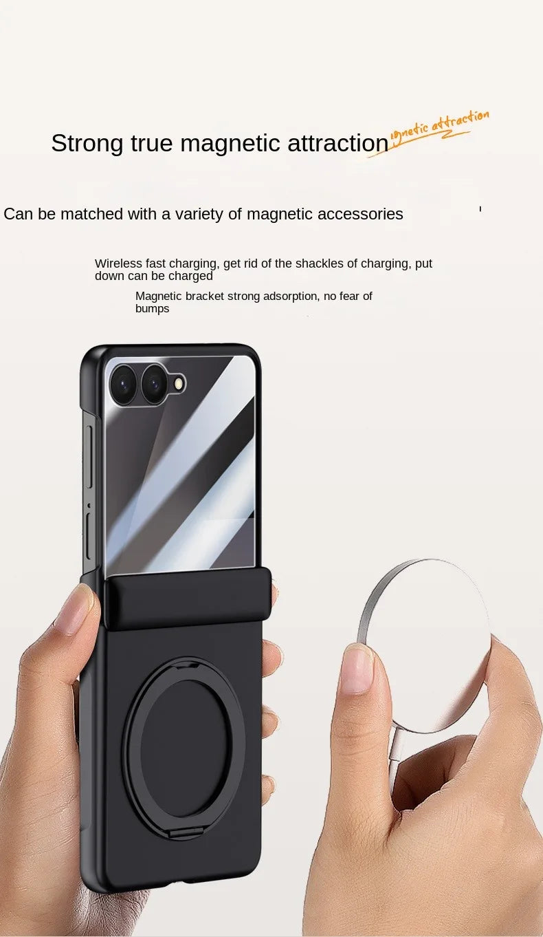 Luxury Full-Coverage Hard Case with Magnetic Ring Stand for Samsung Galaxy Z Flip 7 | Magsafe Compatible