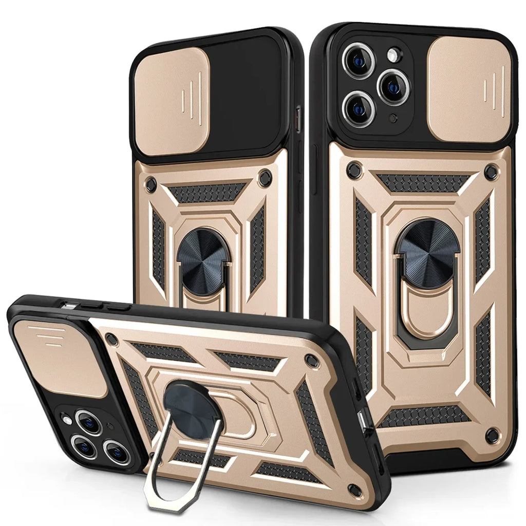 Magnetic Dual-Layer Phone Case with Ring & Kickstand | Anti-Scratch & Dustproof for iPhone