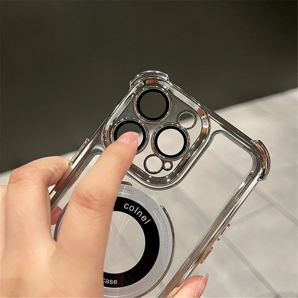 Luxury Plating Transparent Magnetic Case for iPhone 11–17 Series | MagSafe Compatible Ring Holder Cover