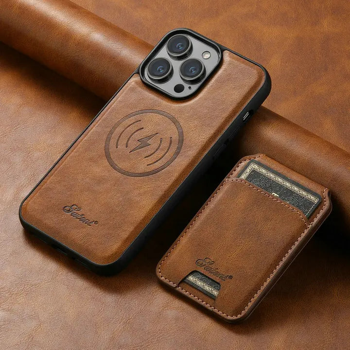 2-in-1 Detachable Magnetic Leather Wallet Case | Shockproof & Wireless Charging Compatible for iPhone