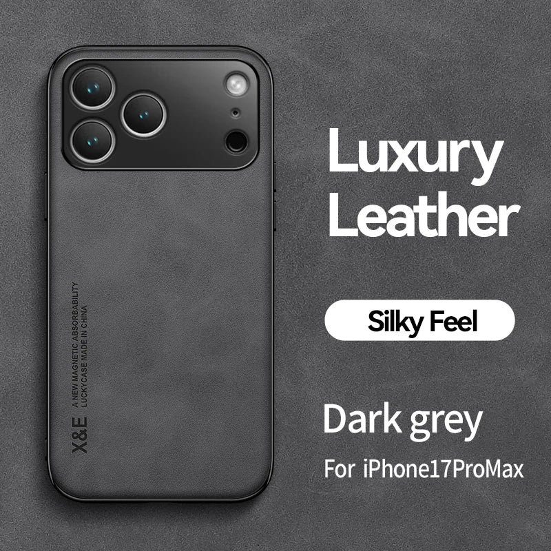 Luxury Sheepskin Leather Phone Case for iPhone 11–17 Series | Matte Half-Wrapped Magnetic Protection Cover
