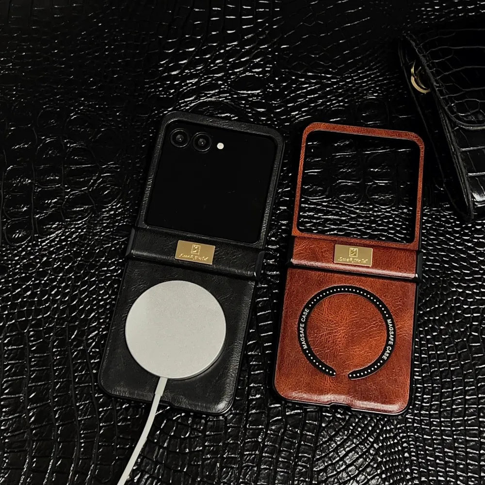 Samsung Galaxy Z Flip 7 Case | Luxury PU Leather Full-Coverage Magnetic Case