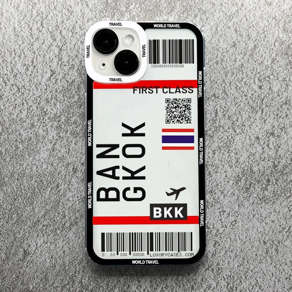 Plane Ticket Travel iPhone Case | Customizable Full-Coverage Shockproof Soft Silicone Cover