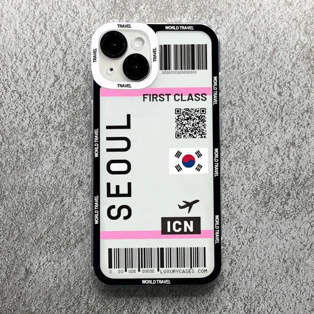 Plane Ticket Travel iPhone Case | Customizable Full-Coverage Shockproof Soft Silicone Cover