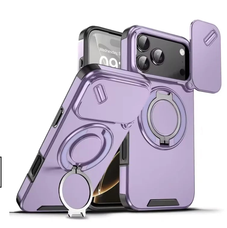 Magnetic Metal & PC+TPU Shockproof Phone Case with Hidden Stand | Anti-Fingerprint & Drop Protection