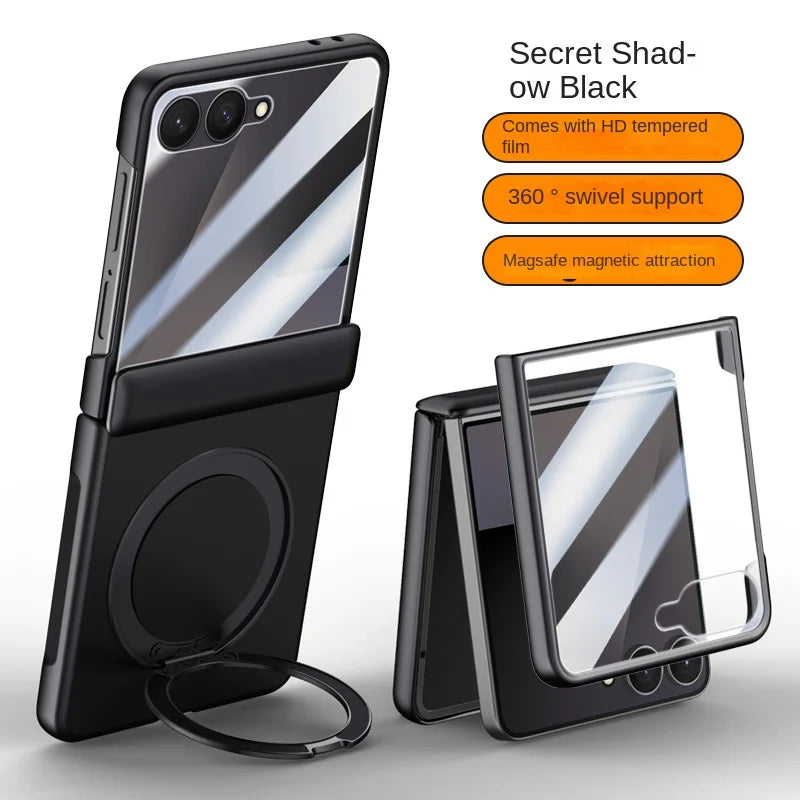 Luxury Full-Coverage Hard Case with Magnetic Ring Stand for Samsung Galaxy Z Flip 7 | Magsafe Compatible