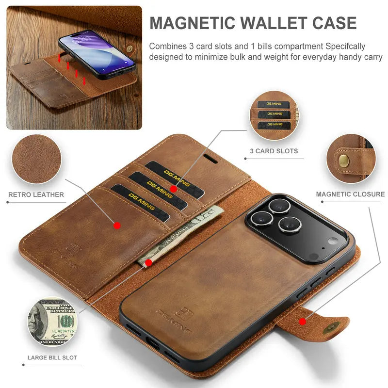Retro Luxury Magnetic Flip Wallet iPhone Case | Card Slot, Kickstand & Shockproof