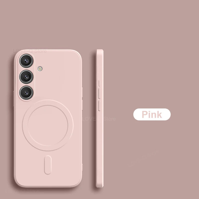 Magnetic Liquid Silicone Half-Wrapped Case for Samsung Galaxy S23-S25 | Wireless Charging Soft TPU Cover